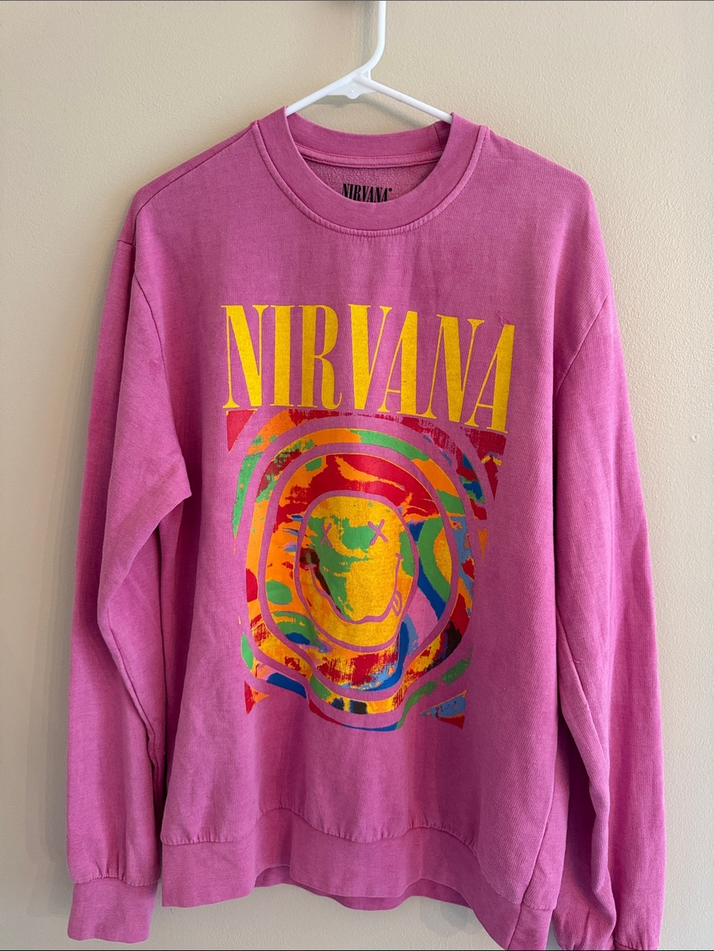 NIRVANA Yellow & Pink Multicolor Graphic Sweatshirt